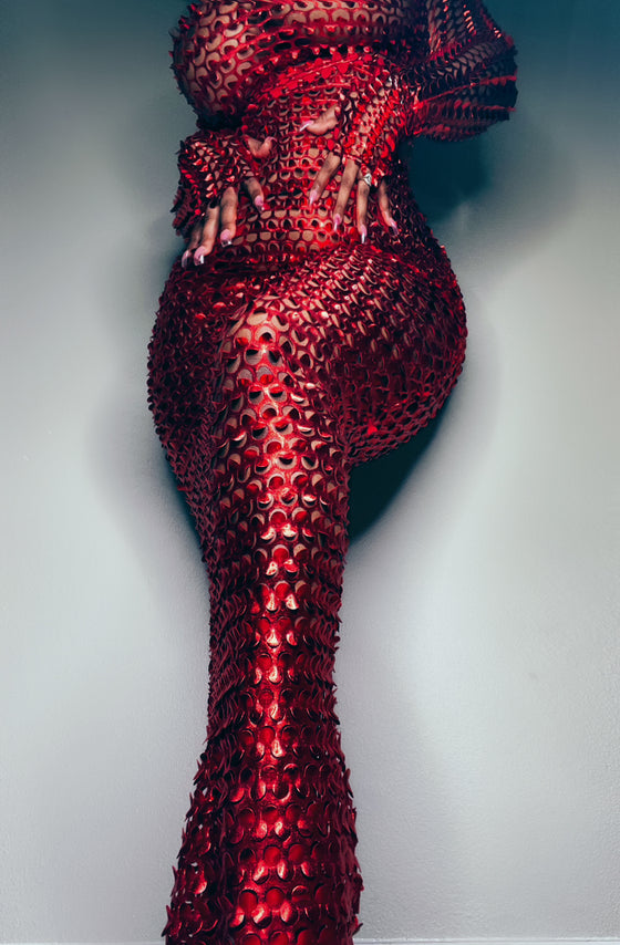 Red siren scale dress